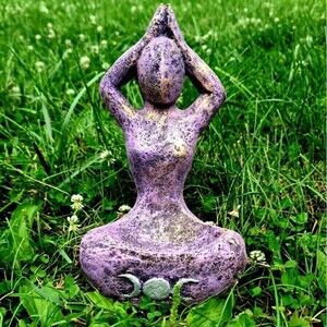 Large Lava Rock Triple Moon Meditating Goddess Garden Statue Bowl - Garden Decor